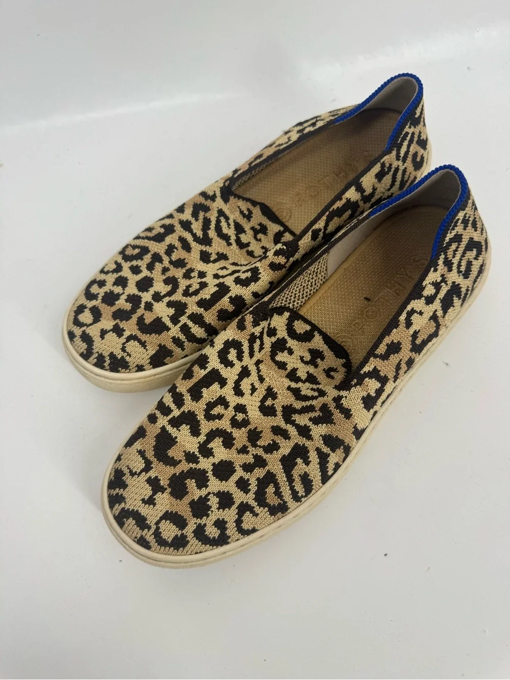 Rothy's The Sneaker Camo Cat Leopard Print Slip on Shoes Animal Brown Size 6.5